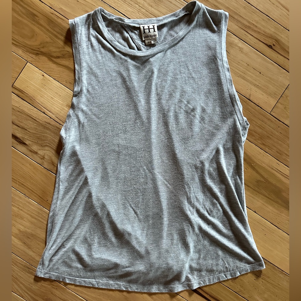 Haute Hippie Jersey Knit Open Back Gray Muscle Tee